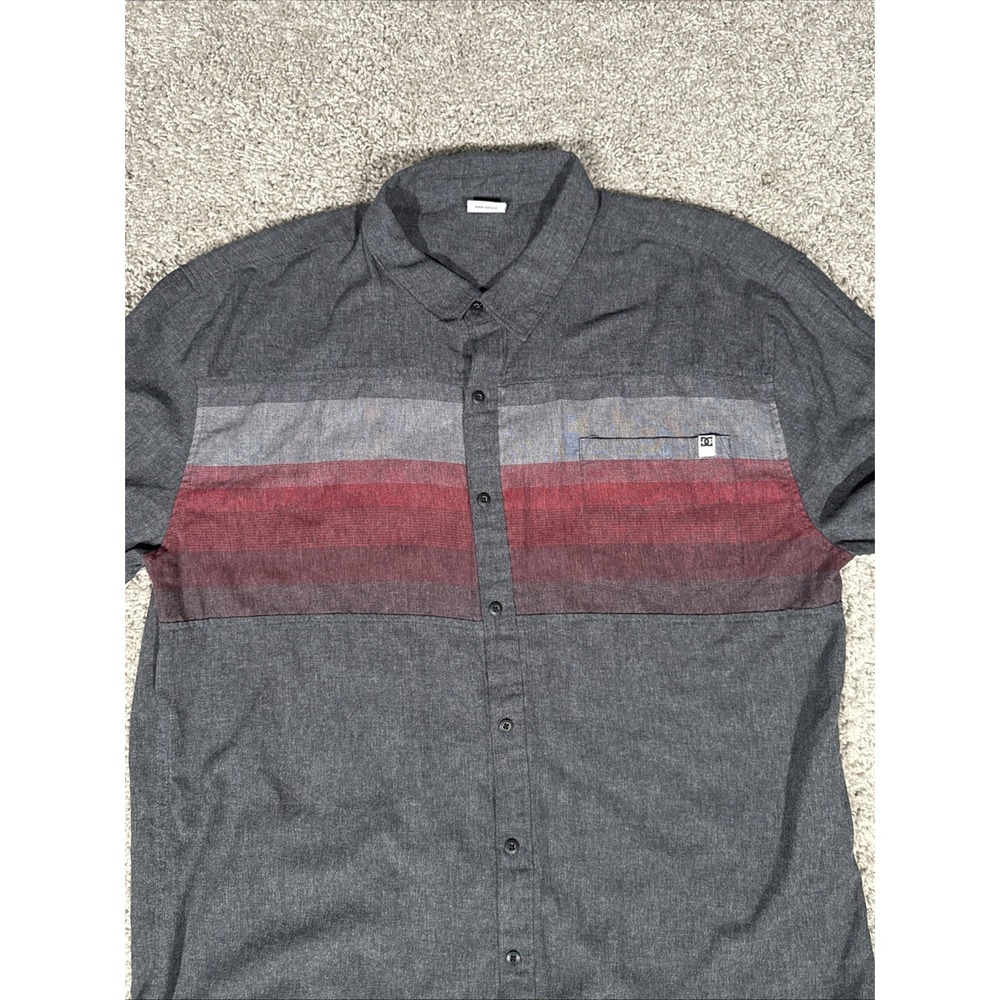 DC Apparel Button Down Long Sleeve Men's Shirt 2XL Gray Red - Picture 3 of 14